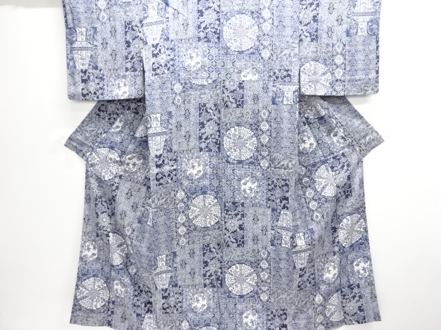 JAPANESE KIMONO / KOMON / FLORAL SARASA & POT PATTERN